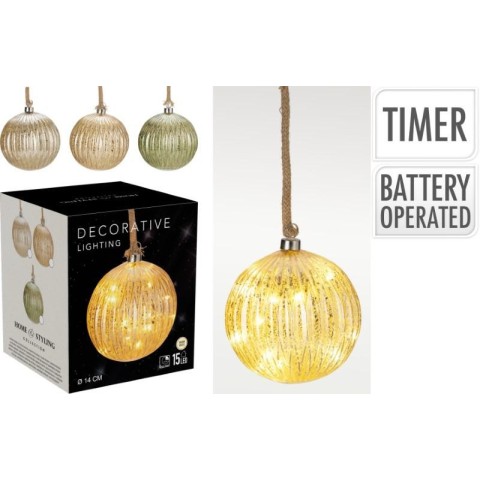 SFERA VETRO 15 LED RIGATA 3 COLORI